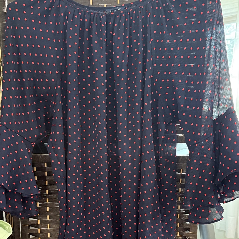Chaps Navy Blue Polka Dot Blouse